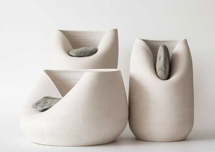 ceramic vases artistic with stone accents
