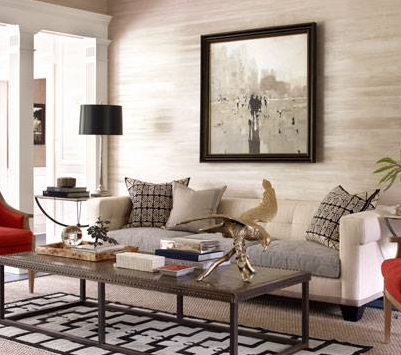 contemporary living room with subtle faux finish wallpaper