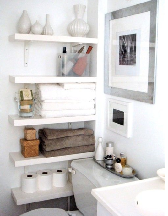 small bathroom with very efficient open storage