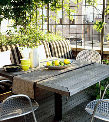 weathered table in sunroom